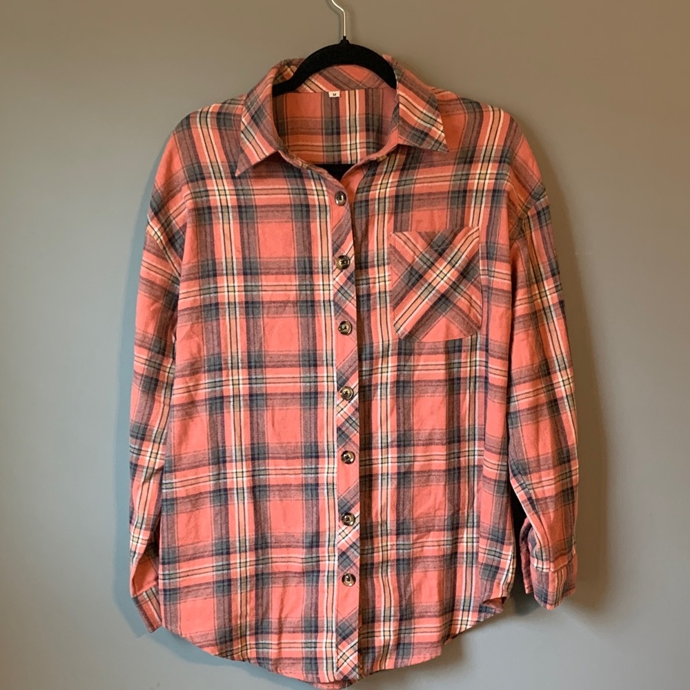 Coral Plaid Medium Long Sleeve Shirt